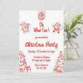 Red Festive Holiday | Oh What Fun Christmas Party  Einladung (Stehend Vorderseite)