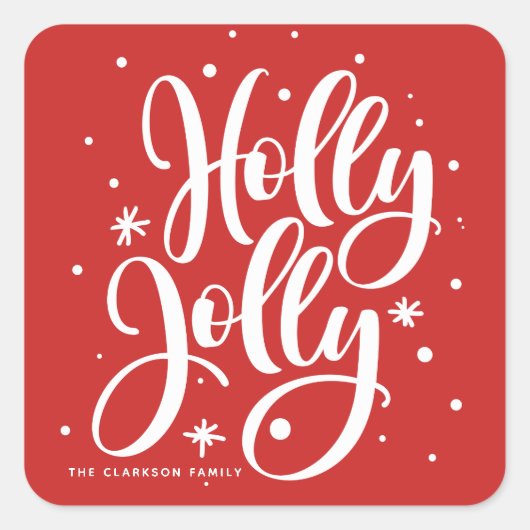 Red Festive Holly Jolly Hand Lettertage Quadratischer Aufkleber (Vorderseite)