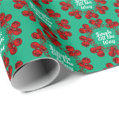 Red Festive Jingle Bells on Green Geschenkpapier (Rolleneckpunkt)