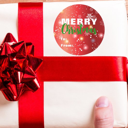 Red Festive Lights Bokeh Snowflake Frohe Weihnacht Runder Aufkleber