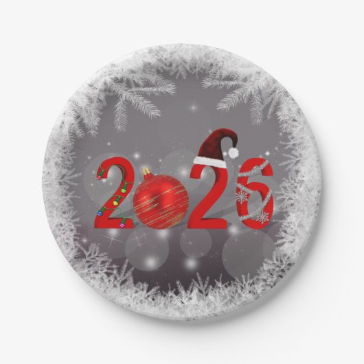 Red Festive Merry Christmas New Year 2026 Pappteller (Vorderseite)