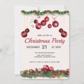 Red Festive Ornaments Modern Christmas Einladung (Vorderseite)