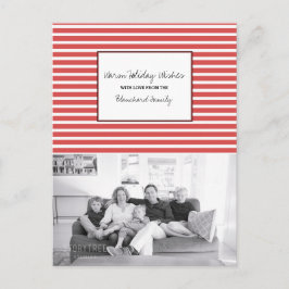 Red Festive Stripes Holiday Photo Feiertagspostkarte