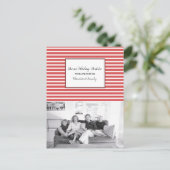 Red Festive Stripes Holiday Photo Feiertagspostkarte (Stehend Vorderseite)