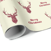 Red Filigree Deer Frohe Weihnachten Geschenkpapier (Rolleneckpunkt)