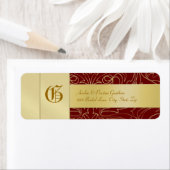 Red Filigree Gold Monogram Wedding Address Label (Insitu)
