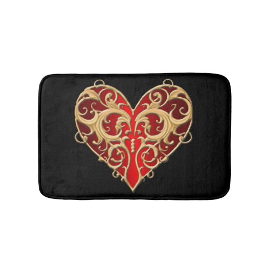 Red Filigree Heart Bath Mat Badematte (Vorderseite)