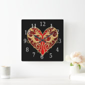 Red Filigree Heart Clock Quadratische Wanduhr (Zuhause)