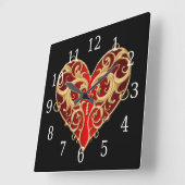 Red Filigree Heart Clock Quadratische Wanduhr (Winkel)