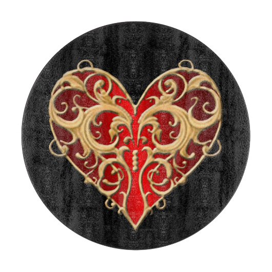 Red Filigree Heart Cutting Board Schneidebrett (Vorderseite)