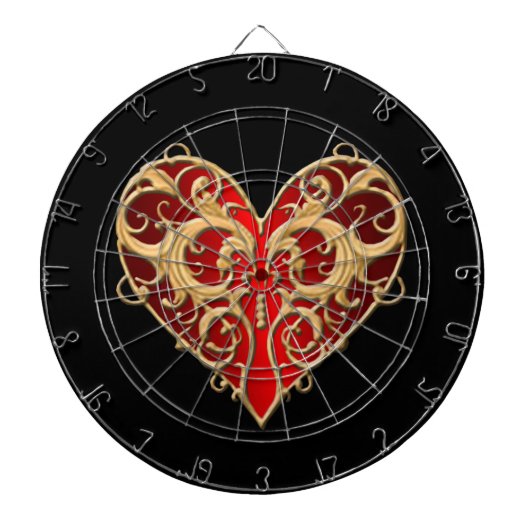 Red Filigree Heart Dart Board Dartscheibe (vorne)