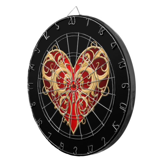 Red Filigree Heart Dart Board Dartscheibe (Vorderseite rechts)