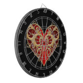 Red Filigree Heart Dart Board Dartscheibe (Vorderseite Links)