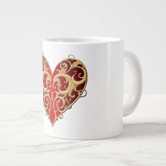 Red Filigree Heart Tasse (Vorderseite Rechts)