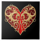 Red Filigree Heart Tile Fliese (Vorderseite)