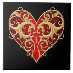 Red Filigree Heart Tile Fliese