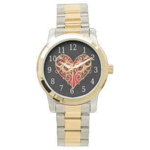 Red Filigree Heart Watch Armbanduhr