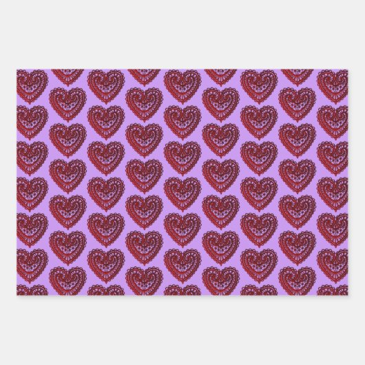 Red Filigree Hearts Collection Geschenkpapier Set (Vorderseite 3)