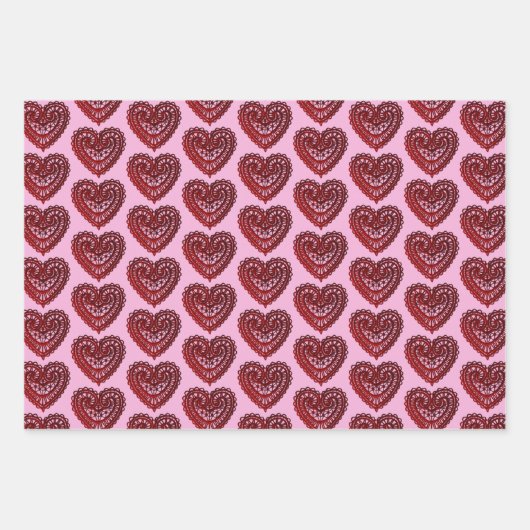 Red Filigree Hearts Collection Geschenkpapier Set (Vorderseite 2)