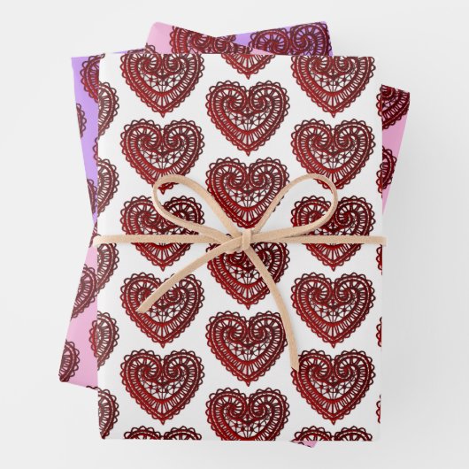 Red Filigree Hearts Collection Geschenkpapier Set (Beispiel)
