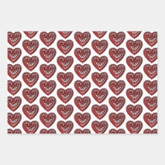 Red Filigree Hearts Collection Geschenkpapier Set (Vorderseite)