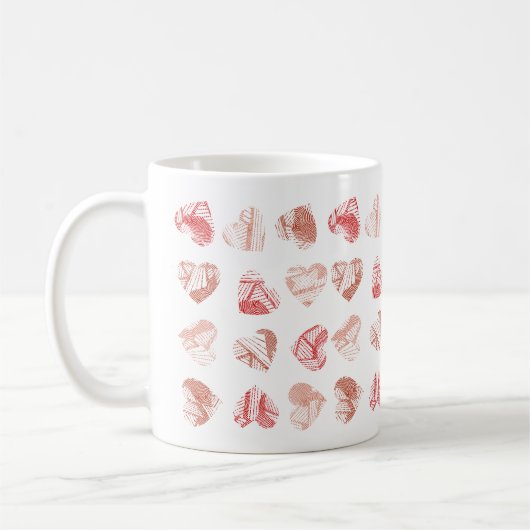 Red Fingerprint Hearts Pattern Valentines Day Kaffeetasse (Links)