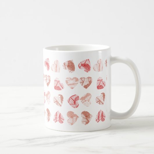 Red Fingerprint Hearts Pattern Valentines Day Kaffeetasse (Rechts)