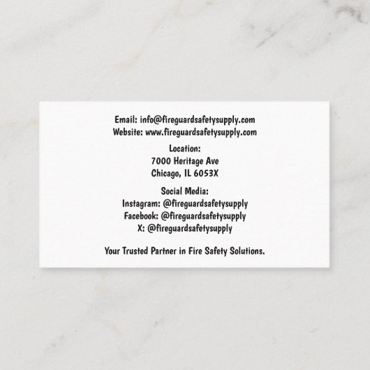 Red Fire Extinguisher Fire Safety Visitenkarte (Rückseite)