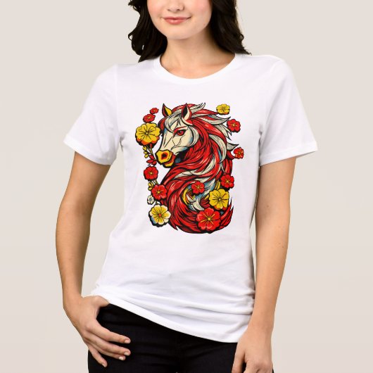 Red Fire Horse – Chinese Zodiac 2026 Tri-Blend Shirt (Vorderseite)