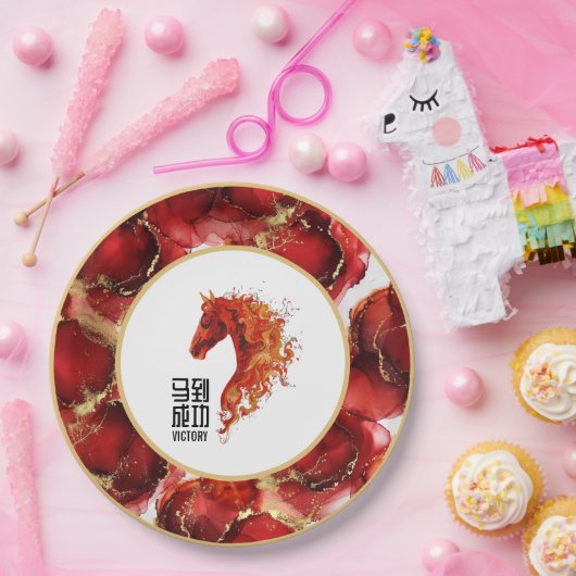 Red Fire Horse Pappteller (Party)