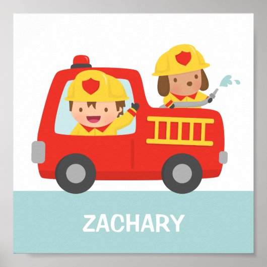 Red Fire LKW mit Brandschutzjungs Zimmerdekor Poster (Vorne)