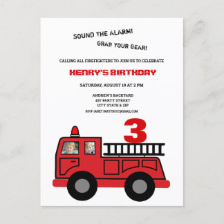 Red Fire LKW zwei Foto Geburtstagsparty Einladung Postkarte