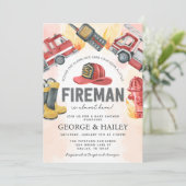 Red Fire Motor Truck Baby Showroom Einladung (Stehend Vorderseite)