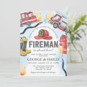 Red Fire Motor Truck Baby Showroom Einladung (Stehend Vorderseite)