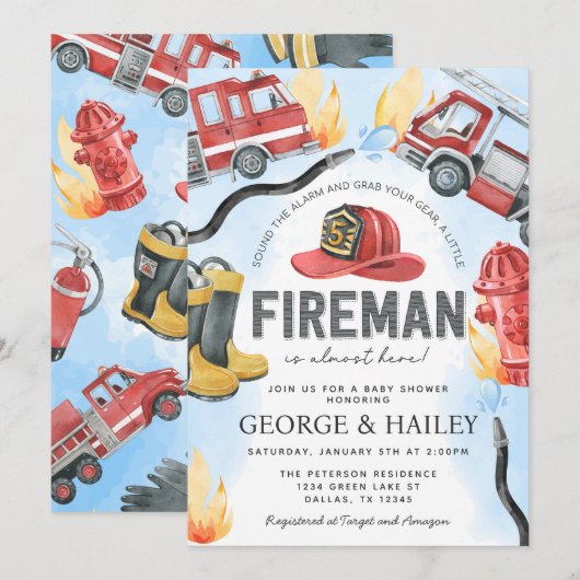 Red Fire Motor Truck Baby Showroom Einladung (Vorne/Hinten)