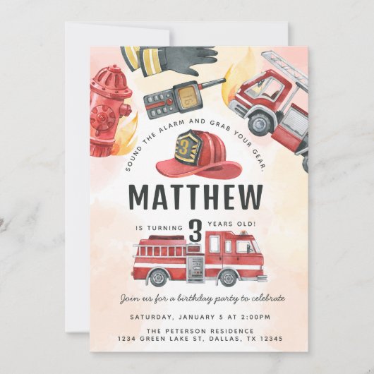 Red Fire Motor Truck Birthday Party Einladung (Vorderseite)