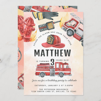 Red Fire Motor Truck Birthday Party Einladung