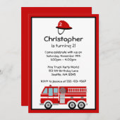 Red Fire Motor und Hat Birthday Party Einladungen (Vorne/Hinten)