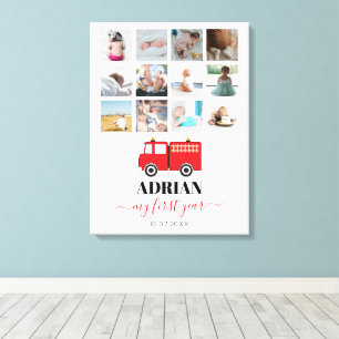 Red Fire Truck Baby First Year Foto Collage Leinwanddruck