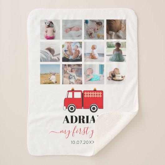Red Fire Truck Baby First Year Foto Collage Sherpadecke (Vorderseite)
