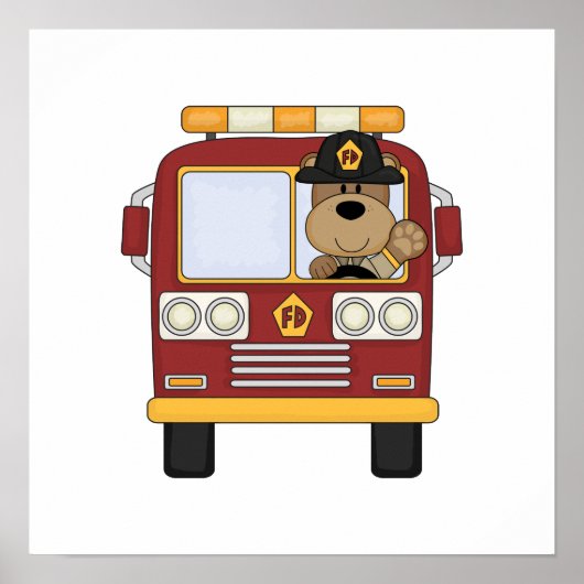 Red Fire Truck Bear Poster (Vorne)