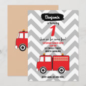 Red Fire Truck Birthday Einladung für Junge oder M (Vorne/Hinten)