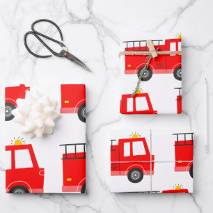 Red Fire Truck Birthday Geschenkpapier Set