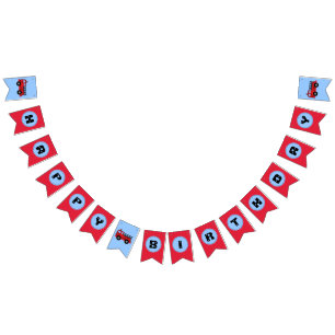 Red Fire Truck Boy's Birthday Party Bunting Fahnen Wimpelkette