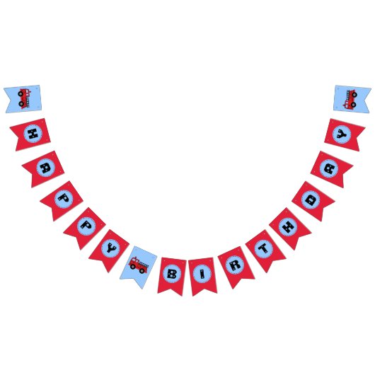 Red Fire Truck Boy's Birthday Party Bunting Fahnen Wimpelkette (Alle)