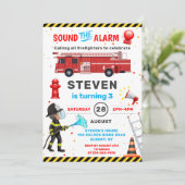 Red Fire Truck Feuerwehrmann Geburtstagsparty Einladung (Stehend Vorderseite)