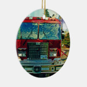 Red Fire Truck Feuerwehrmann's Art Gift Keramik Ornament (Rechts)