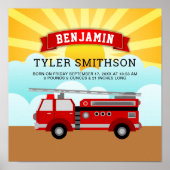 Red Fire Truck Firefighter Baby Birth Stats Poster (Vorne)