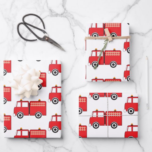 Red Fire Truck Geschenkpapier Set (Vorderseite)