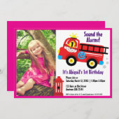 Red Fire Truck Happy Fireman Niedlicher Cartoon Ze Einladung (Vorne/Hinten)